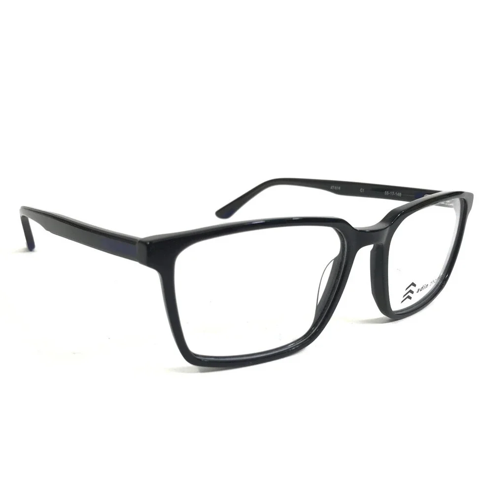 Adin Thomas Eyeglasses Frames AT-514 C1 Shiny Black Rectangle Full Rim 55-17-148
